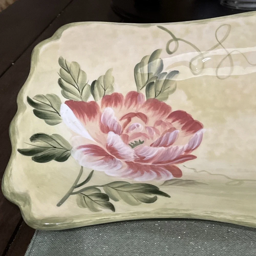 Certified International Pamela Gladding Cottage Rose Serving Platter 19 Inches